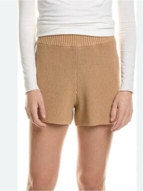 IVL Collective High Rise Sweater Shorts Camel Beige Ribbed Lounge Size M